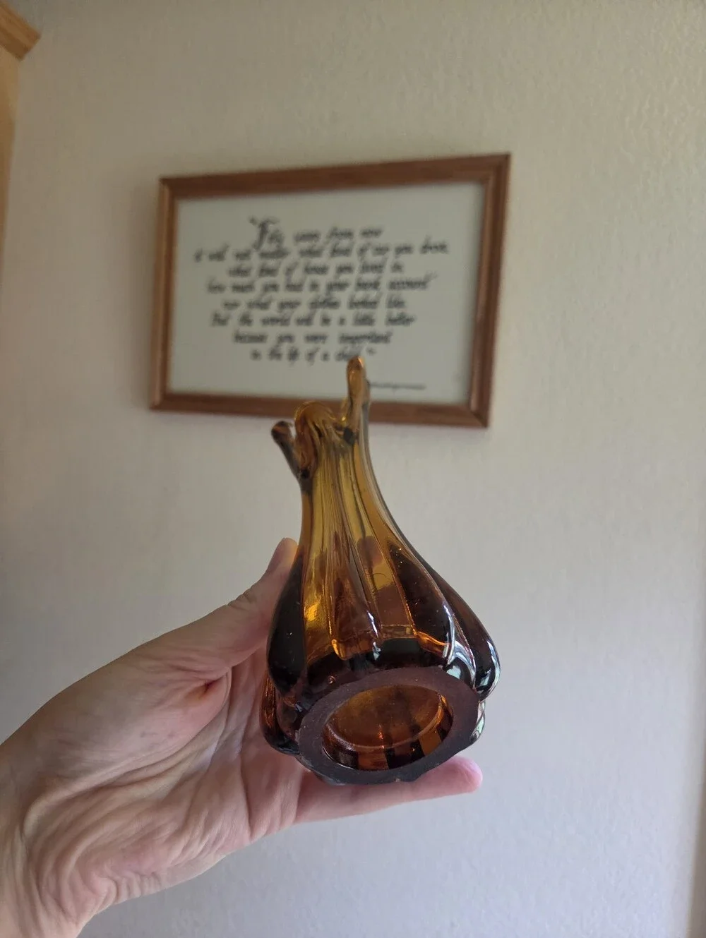 Mid century modern Murano vase in amber colored glass